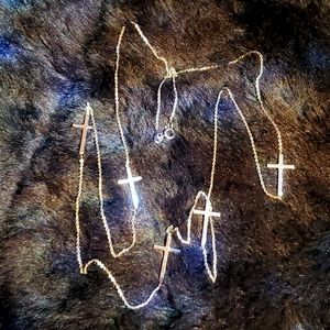 .925 sterling silver sideways 5 cross pendant necklace 30" long